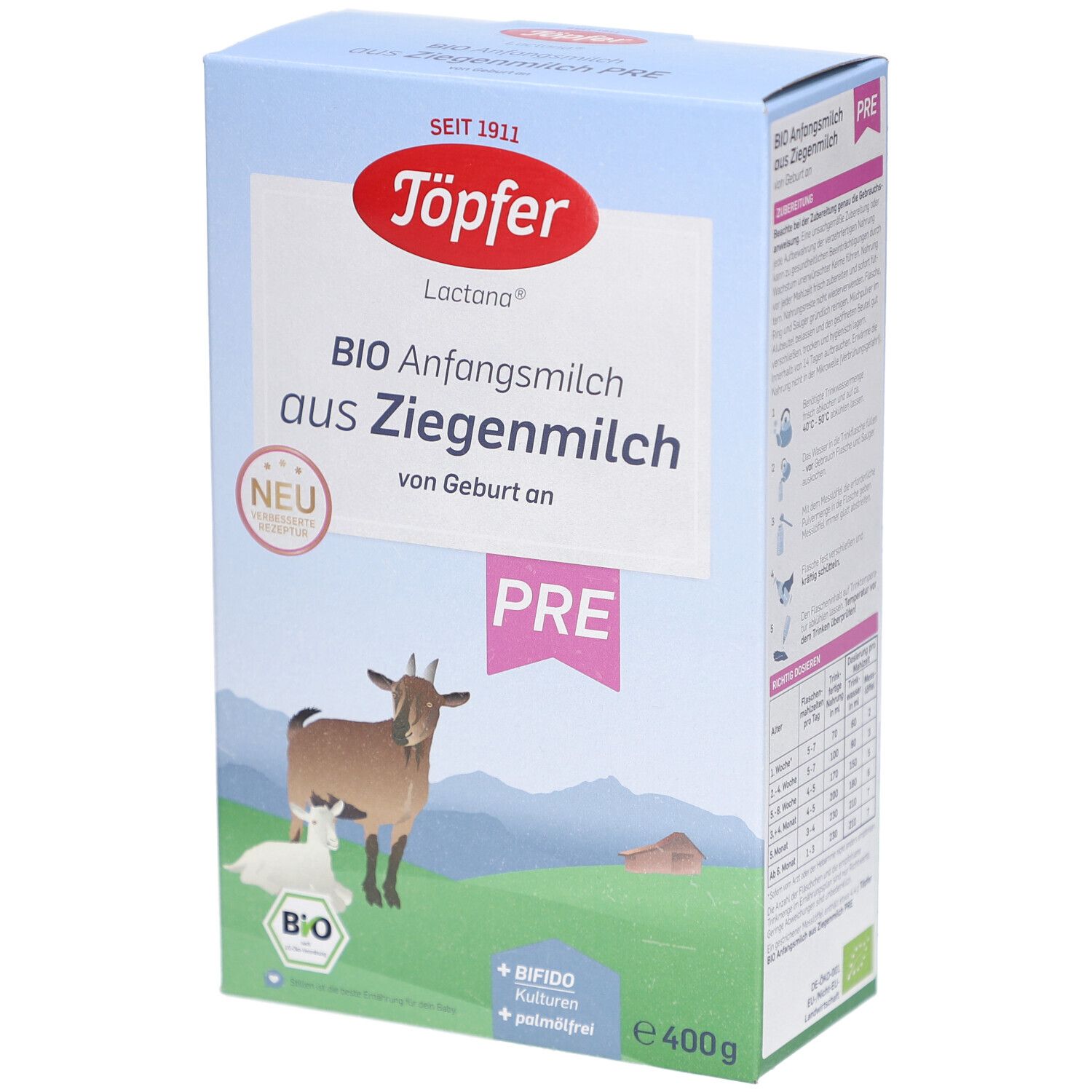 Töpfer Bio Pre Anfangsmilch auf Ziegenmilchbasis 400 g Pulver
