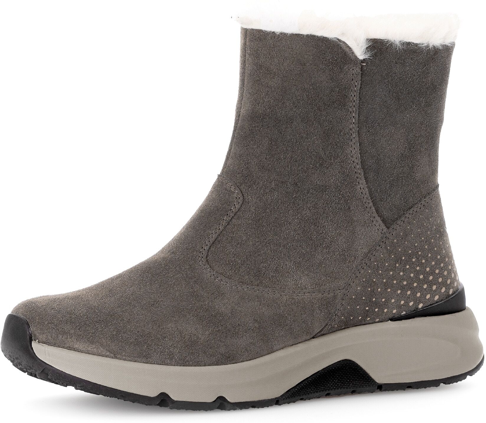 Winterboots GABOR, Damen, Gr. 42, grau, Veloursleder, Schuhe Winterboots, Keilabsatz, Stiefelette mit der typischen rollingsoft-Laufsohle