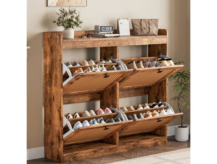 Meuble chaussures - Armoire Rangement Grande Capacité 26-32 Paires - Meuble d Entrée Couloir - Marron