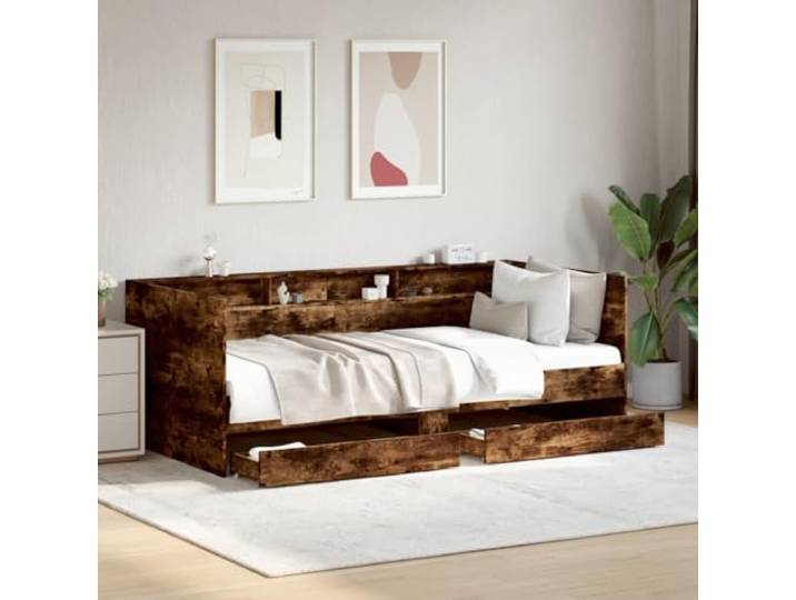 ausziehbares 2 in 1 Design mit Schubladen Schlafsofa 100x200 cm Braun Tagesbett mit Schubladen ohne Matratze Räuchereiche 100x200 cm 2-in-1 Sofa Bett Gästebett Schlafsofa