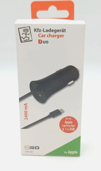2GO USB-Kfz-Ladegerät Lightning 12V/24V 2,4A, schwarz