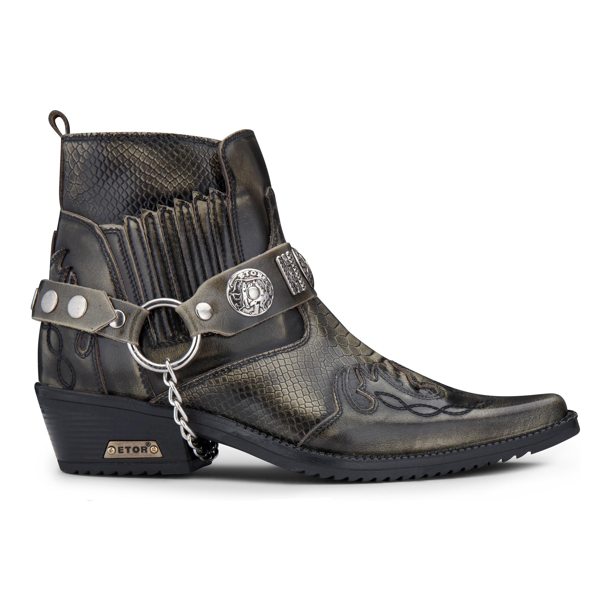 Olivgrüne Winklepicker-Cowboy-Leder-Stiefeletten für Herren aus Schlangenleder