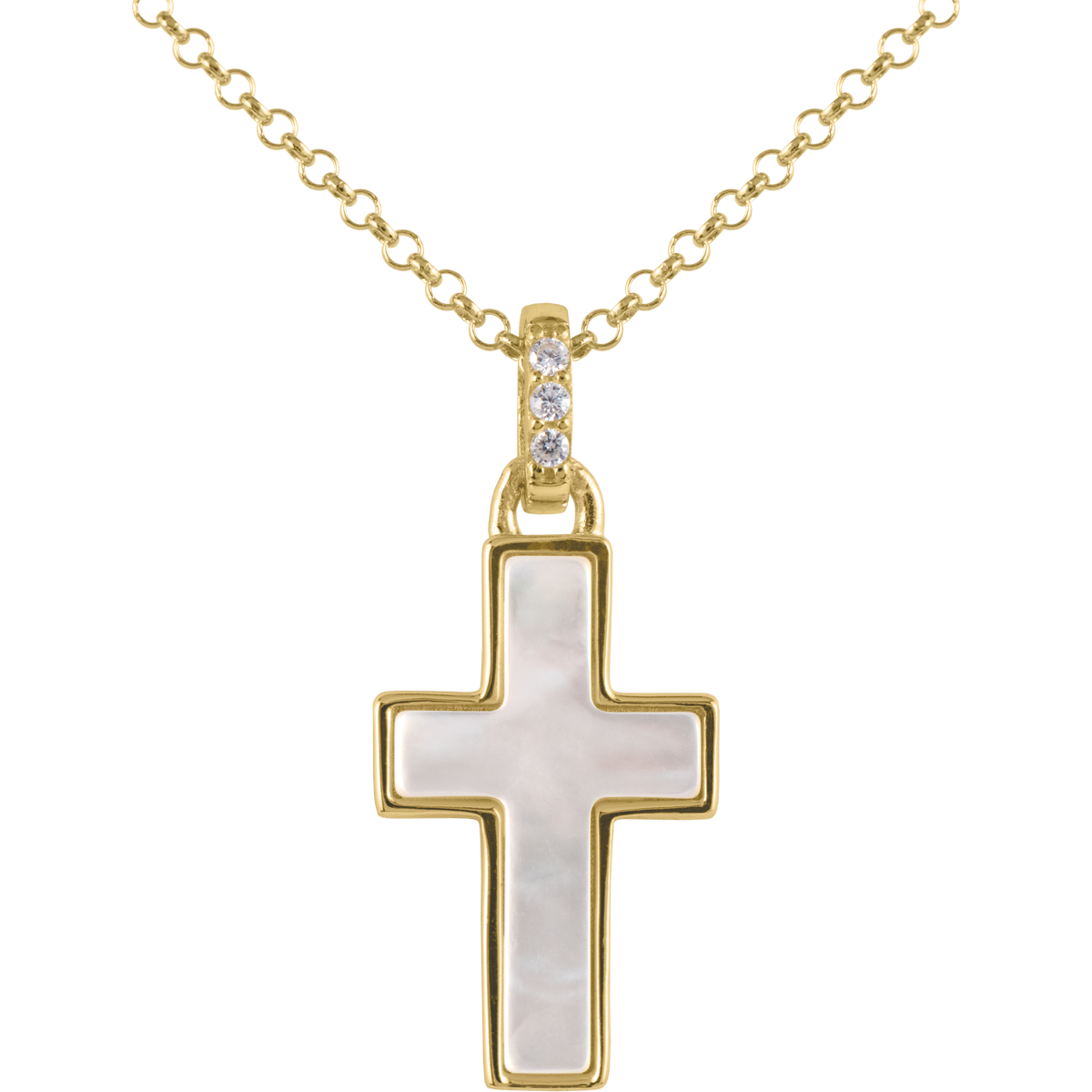 Jacques Lemans Kette Kreuz Sterlingsilber vergoldet mit Perlmutt/Zirkonia