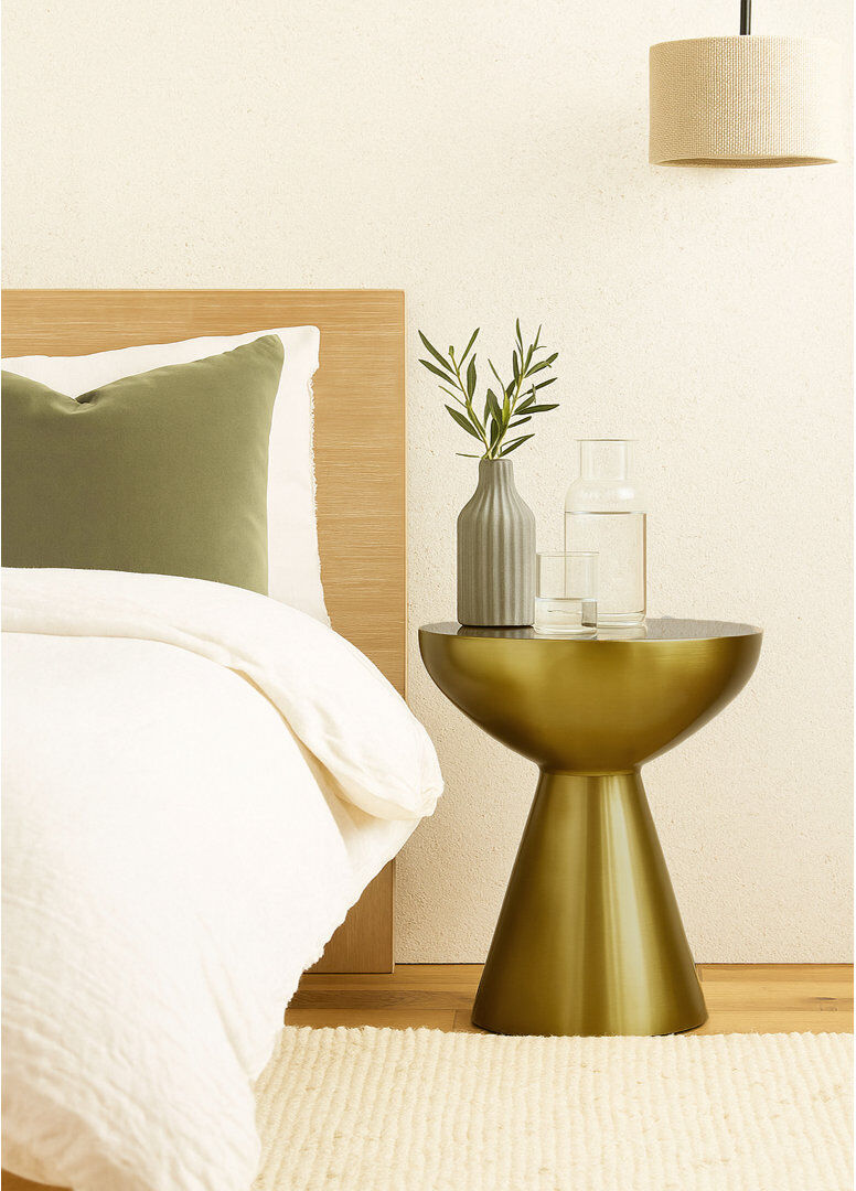Langley Street Beatrix Pedestal Round Side Table Light Brass 43cm H X 31.5cm W X 31.5cm D