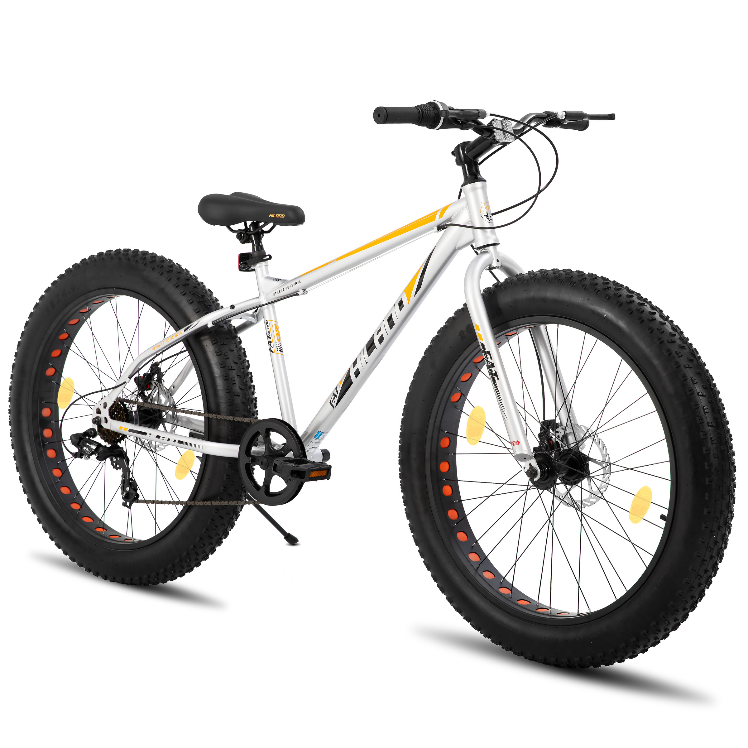 HILAND 24 Zoll Kinderfahrrad mit 4.0 Fat Tire, Shimano 7-Gang, Geeignet für Strand, Schnee, Kinder Mountainbike Jungen Mädchen, Silber