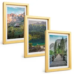 BILDER SET 3er Set - 20x30 cm Goldrahmen - Berglandschaft See Brücke