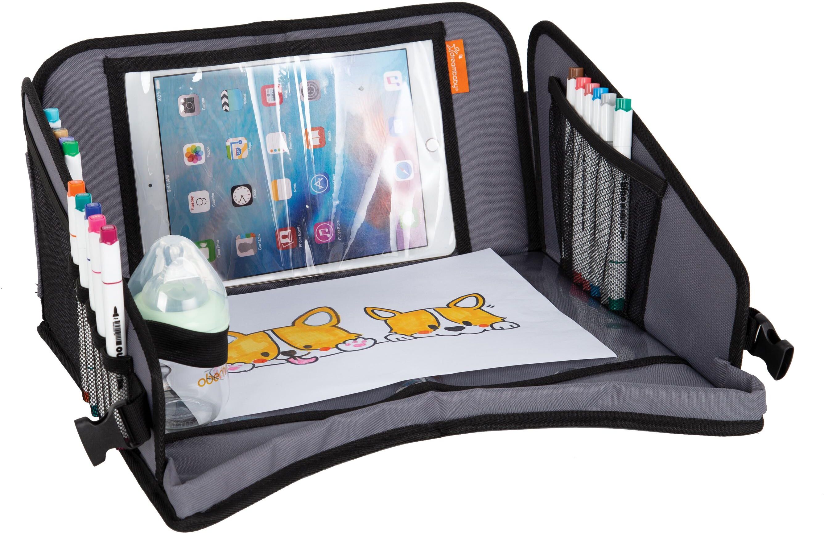 Rücksitzorganizer DREAMBABY "inkl. Tablethalterung", Kinder, grau, Stoff, , Taschen Rücksitzorganizer grau Einheitsgröße
