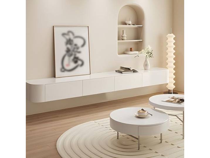 ATHOMASM TV-Schrank Aus Massivholz Moderner Wandmontierter TV-Aufbewahrungsschrank Mit Tür Geräumige Schwebende TV-Einheit Für Wohnzimmer Und Büro Multifunktionale Aufbewahrungslösung(Weiß,300cm)