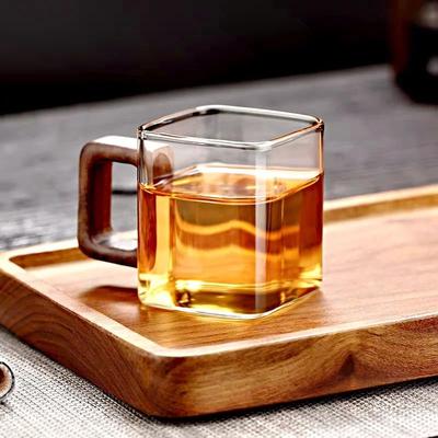 Uplift Treasures Elegant Glass Coffee Mug With Walnut Wooden Handle Elegant Glass Coffee Mug With Walnut Wooden Handle
