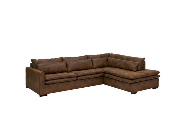 Ecksofa Dailman mit Ottomane Braun/Schokolade/ Braun Microfaser Goda 299 x 77 x 216cm Ottomane davorstehend rechts Modern
