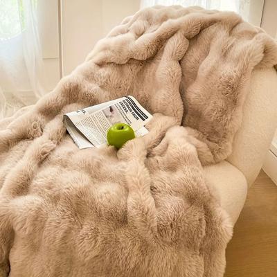 Uplifted Finds Cozy Faux Rabbit Fleece Blanket Throw For Living Room Bedroom Dorm 152 X 178 Cm brown