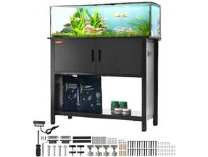 VEVOR Support pour Aquarium Charge 152 kg, Meuble pour Aquarium Aquariophilie 93x48x80 cm, en Acier et MDF, Support pour Réservoir de Reptiles avec Armoire de Rangement et Prise Électrique Intégrée