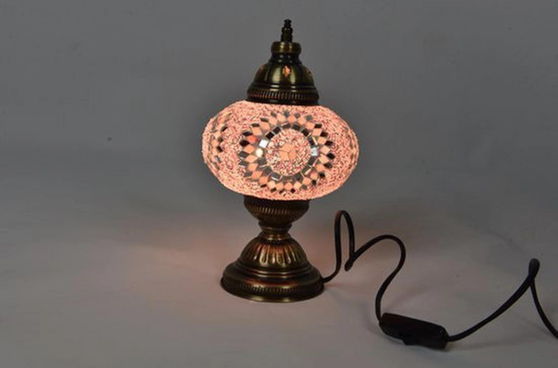 Halay Turkse tafellamp met roze roos decoratie en LED-nachtverlichting