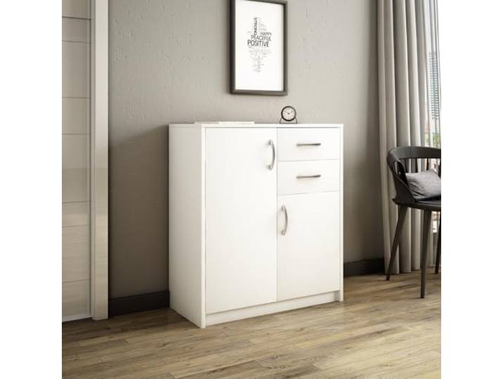 Home Collective Kommode mit 2 Schubladen und 2 Türen in Matter Ausführung Kommode 74cm breit mit hochwertigen Polymergriffen Holz Schrank mit Schubladen Aus laminierter Platte gefertigt weiß
