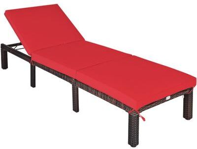 Costway Outdoor Rattan Adjustable Cushioned Chaise-Red
