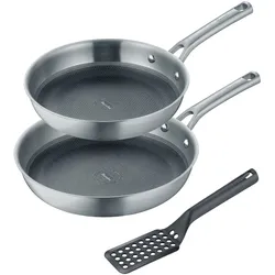 Berndes 3-teiliges Set Bratpfanne 24+28 cm, Edelstahl, poliert, inkl. Pfannenwender - Tricion Resist