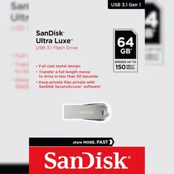 Sandisk USB 3.1 Stick 64GB, Ultra Luxe Typ-A, (R) 150MB/s, SecureAccess, Retail-Blister