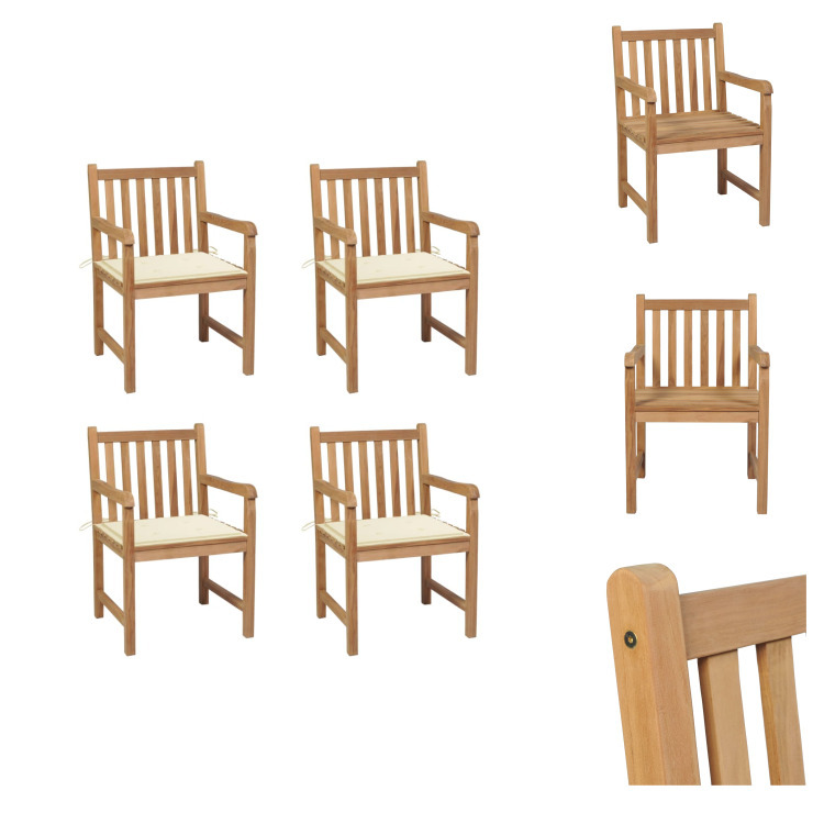 vidaXL Gartenstühle 4 Stk. mit Cremeweißen Kissen Massivholz Teak - Gartenstühle