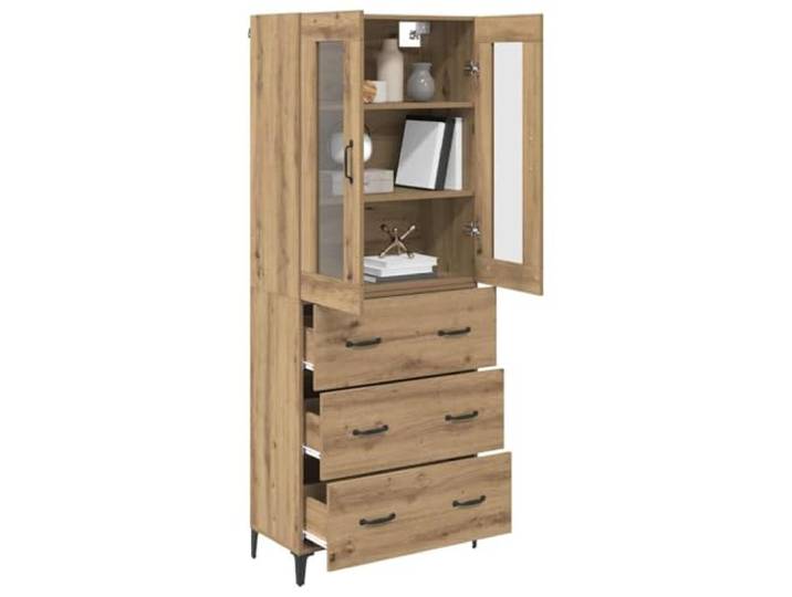 KTHLBRH Sideboard Eiche handwerklich 69,5 x 34 x 180 cm Mehrschichtholz, 3 Schubladen, 2 Einlegeböden, 1 Tür, Wandmontage, Metallbeine