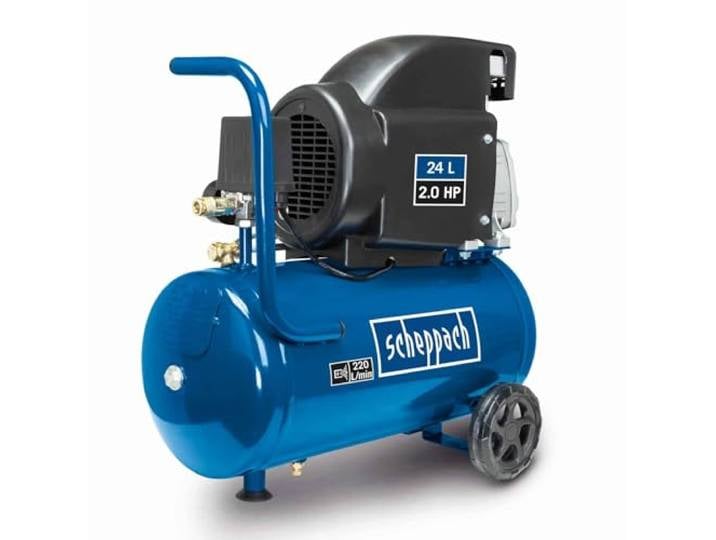 Scheppach Compresseur HC26 1500 W 220L/min cuve 24L Admission d'air 220 L/min Pression de travail de 8 bar Lubrifié à l'huile Poignée et dispositif de déplacement inclus