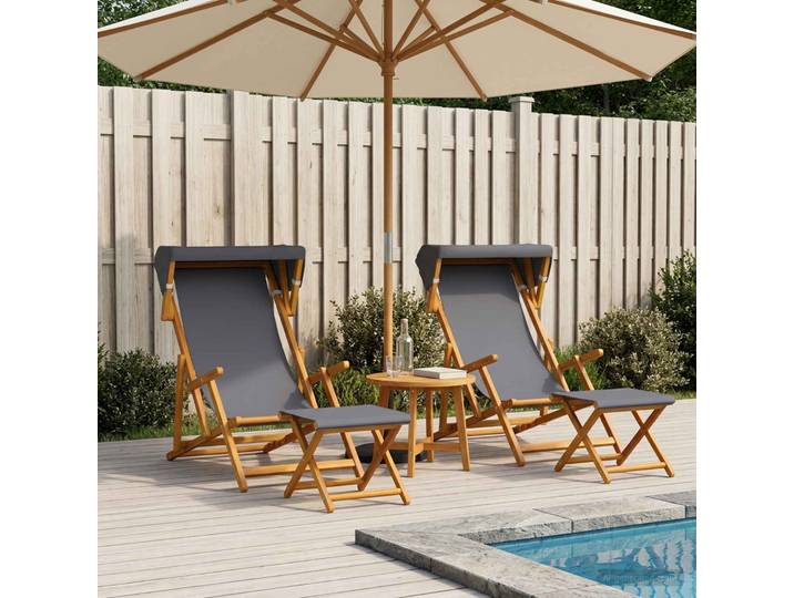 vidaXL Liegestuhl 4 pcs 3 Position Massives Eukalyptus Holz Grau