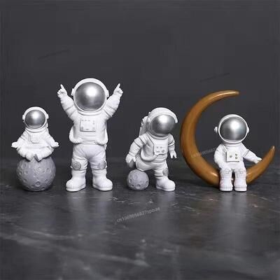 Inspired Finds 4 Piece Astronaut Figurine Set Space Themed Desk Decor & Educational Toy silver 4pcs