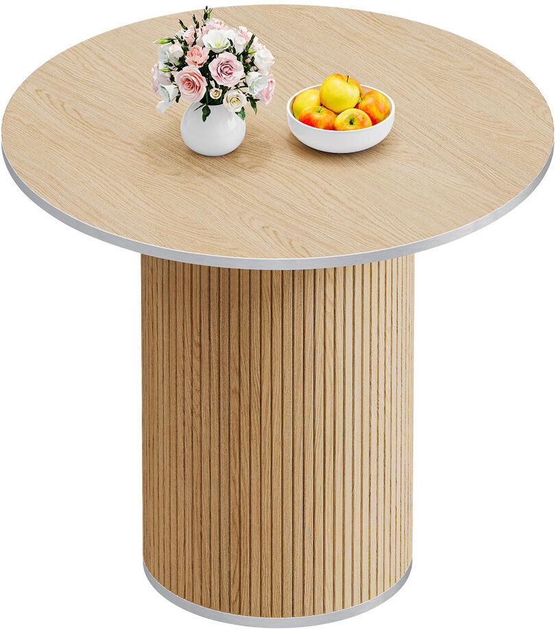 Metro 80cm Modern Round Dining Table with Fluted Pedestal Oak
