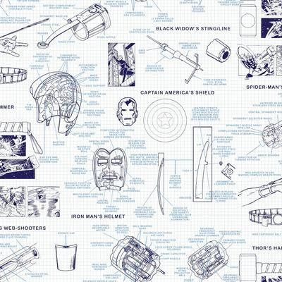 York Wallcoverings Marvels Heroes Schematics Blue Wallpaper