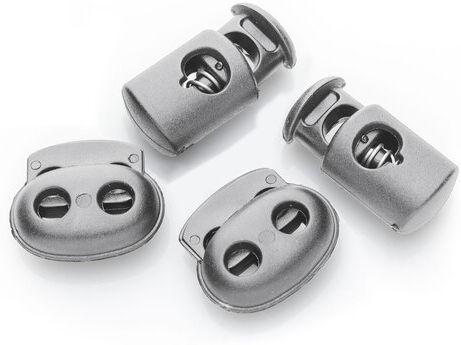 buttinette Kordelstopper-Set, grau, für Kordeln bis 5 mm Ø und 6 mm Ø, Inhalt: 4 Stück