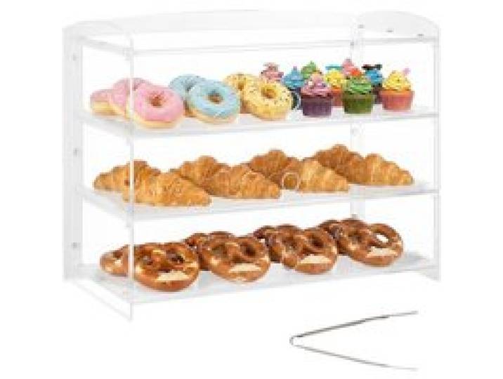 VEVOR Vitrine Comptoir de Boulangerie de 48,2x23,2x38 cm à 3 Niveaux, Présentoir à Pâtisserie en Acrylique Transparent, pour Présentation Biscuits Desserts Beignets Pains, avec Porte Relevable