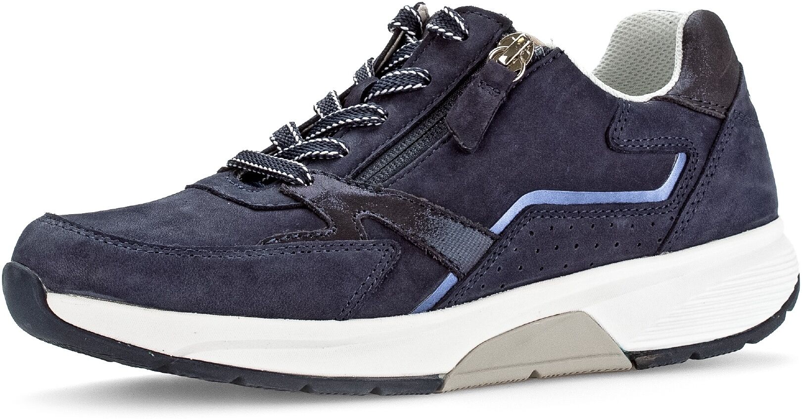 Keilsneaker GABOR, Damen, Gr. 37, blau (dunkelblau), Nubukleder, Schuhe Keilsneaker, mit OPTIFIT-Wechselfussbett, Freizeitschuh, Halbschuh, Schnürschuh dunkelblau 37