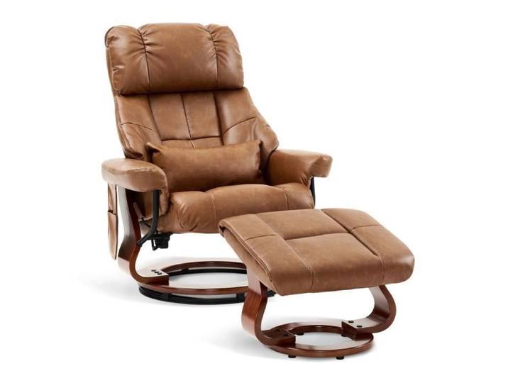 M MCombo Fauteuil relax avec pouf 9066SD-Fauteuil TV pivotant avec fonction chaise longue microfibre-marron