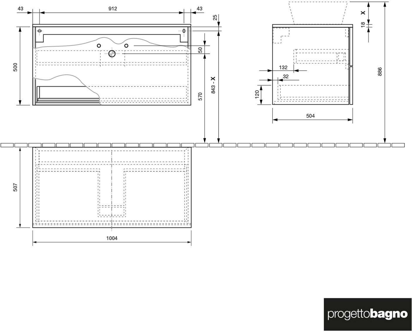 progettobagno Elba Modular Waschtischkonsole 100 cm, Badmöbel, MBLO1002TBI,