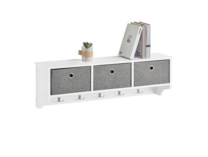 SoBuy Wandgarderobe Weiß, Holzwerkstoff, 100x30x20 cm, Garderobe, Garderobenpaneele, Wandgarderobe