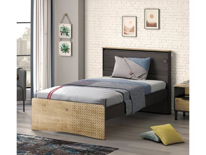 Möbel-Zeit Bett BLACK mit flachem Kopfteil mit integriertem USB-Ladegerät 100x200 cm, Liegeplatte inkl. Belüftungsschlitze für optimale Luftzirkulation
