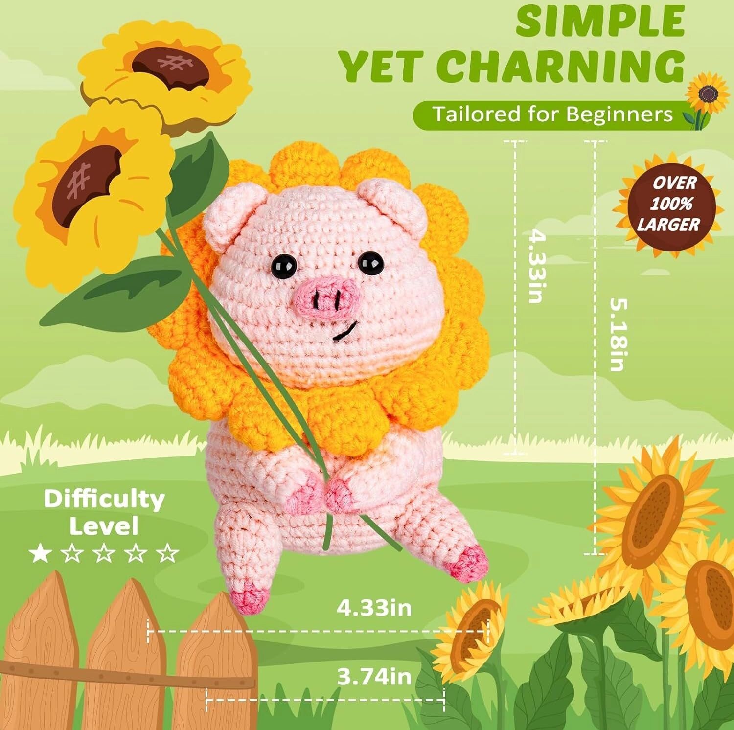 INF Kit de Matériel de Bricolage Crochet Poupée Tournesol Cochon