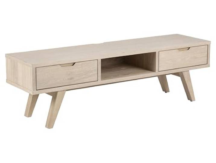 AC Design Furniture Anita TV-Tisch, Tischplatte, Korpus, 2 Schubladen und Gestell Weiss pigmentiert Ölbehandelt Eiche Furnier, 150x40x45 cm