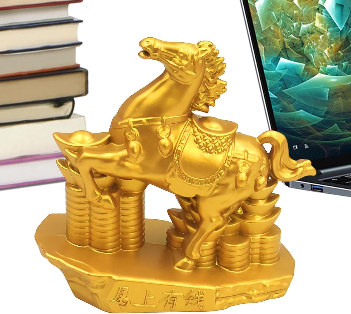 Silvester Paardenbeeld Metaal - Dierenfiguur Goud - Bureau Decoratie - B/D/H: 10 x 10 x 5 cm - Goud
