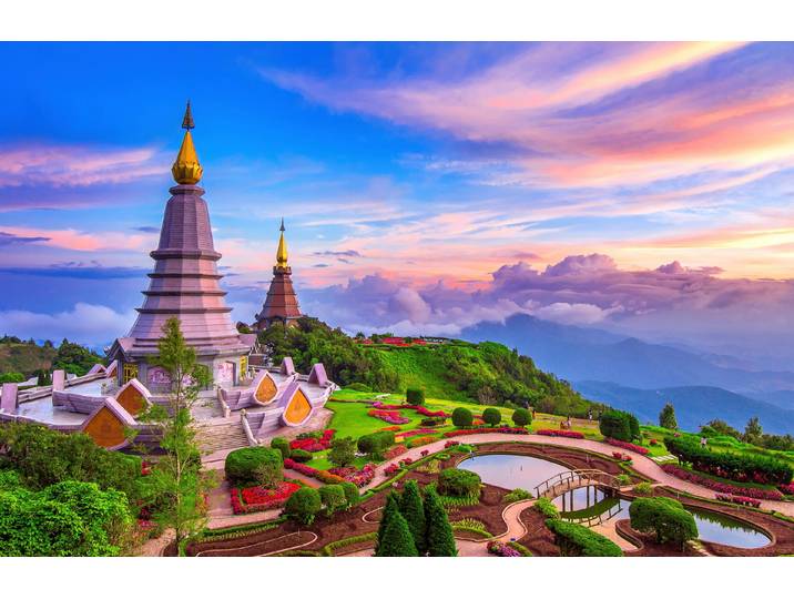 Fototapete PAPERMOON CHIANG MAI PAGODEN-THAILAND GARTEN WOLKE SONNE PANORAMA , bunt, B:4m L:2,6m, Vlies, Tapeten, Fototapete