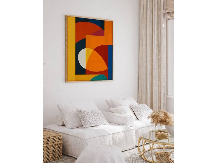 Impression artistique abstraite en Revêtement : verre acrylique Structure : hêtre laqué Multicolore 52 x 62cm