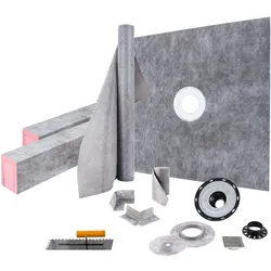 VEVOR Duschabdichtung Set, 1219,2 x 1219,2 mm, Badabdichtung Set mit ABS-Mittelflansch, 10 cm Edelstahlgitter, 2 zuschneidbare Duschschwellen & Kelle, Duschwannen-Gefällestäbe passend für Badewanne