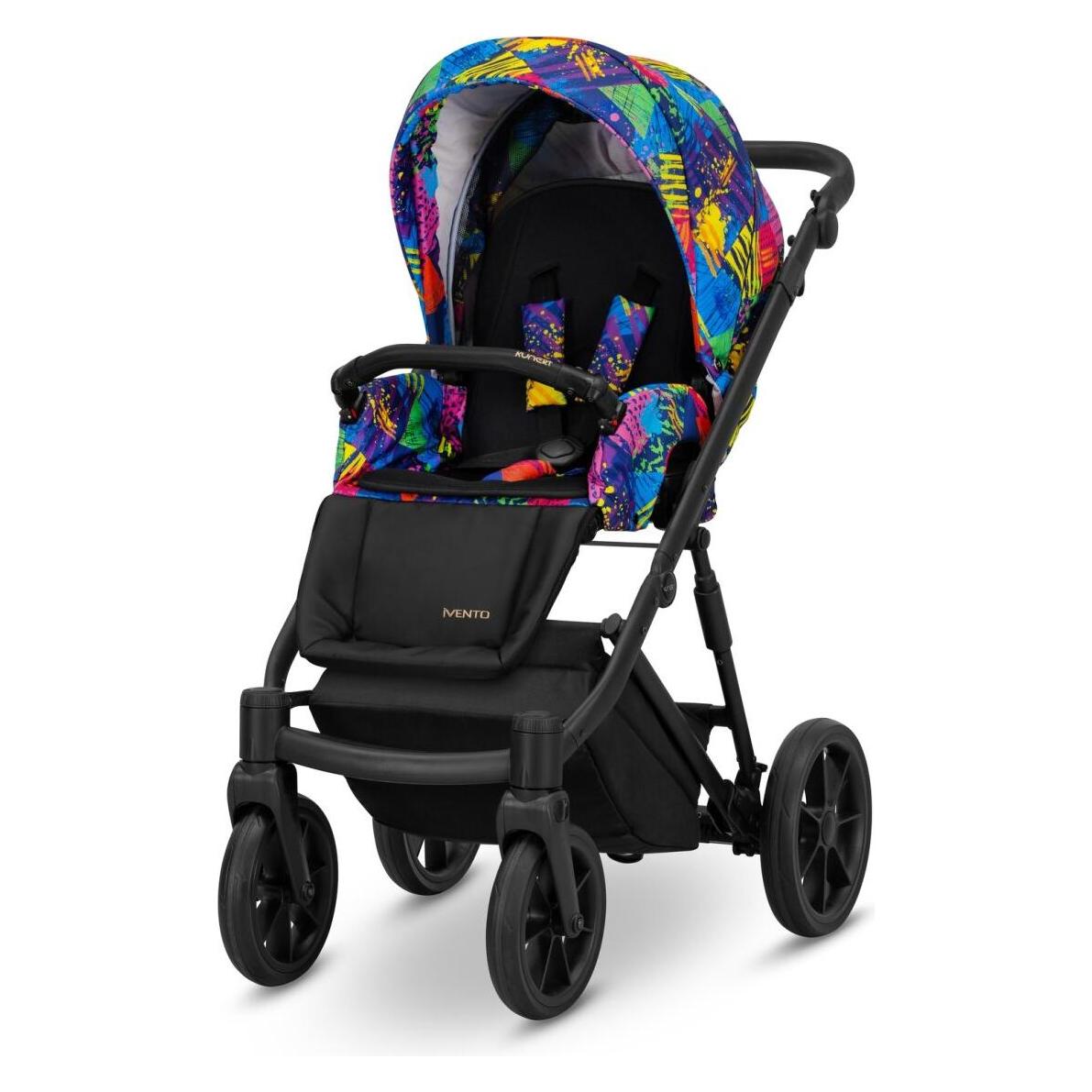 Kunert Ivento 2in1 Kinderwagen in buntem Stil mit schwarzem Rahmen und umfangreicher Ausstattung (65280416)