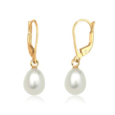 Paar Ohrhänger ELLI "Süßwasserzuchtperle Basic Klassisch 925 Silber", gold, Ohrringe, Damen, onesize, ohne Stein, Silber 925 (Sterlingsilber)