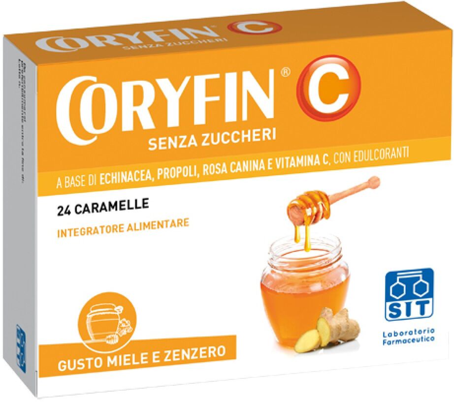 SIT LABORATORIO FARMAC. Srl Coryfin C - 24 Caramelle Senza Zucchero Gusto Miele e Zenzero per Tosse e Raffreddore