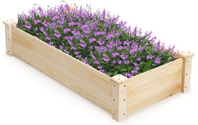 Costway Raised Garden Bed Fir Wood Wooden Square Wood Planter Box for Garden