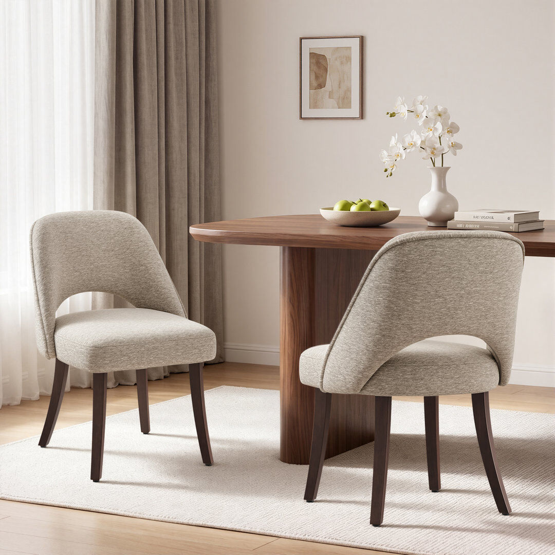 Brambly Cottage Upholstered Parsons Dining Chairs with Hollow Curved Back & Wood Legs Khaki 80cm H X 56cm W X 63cm D
