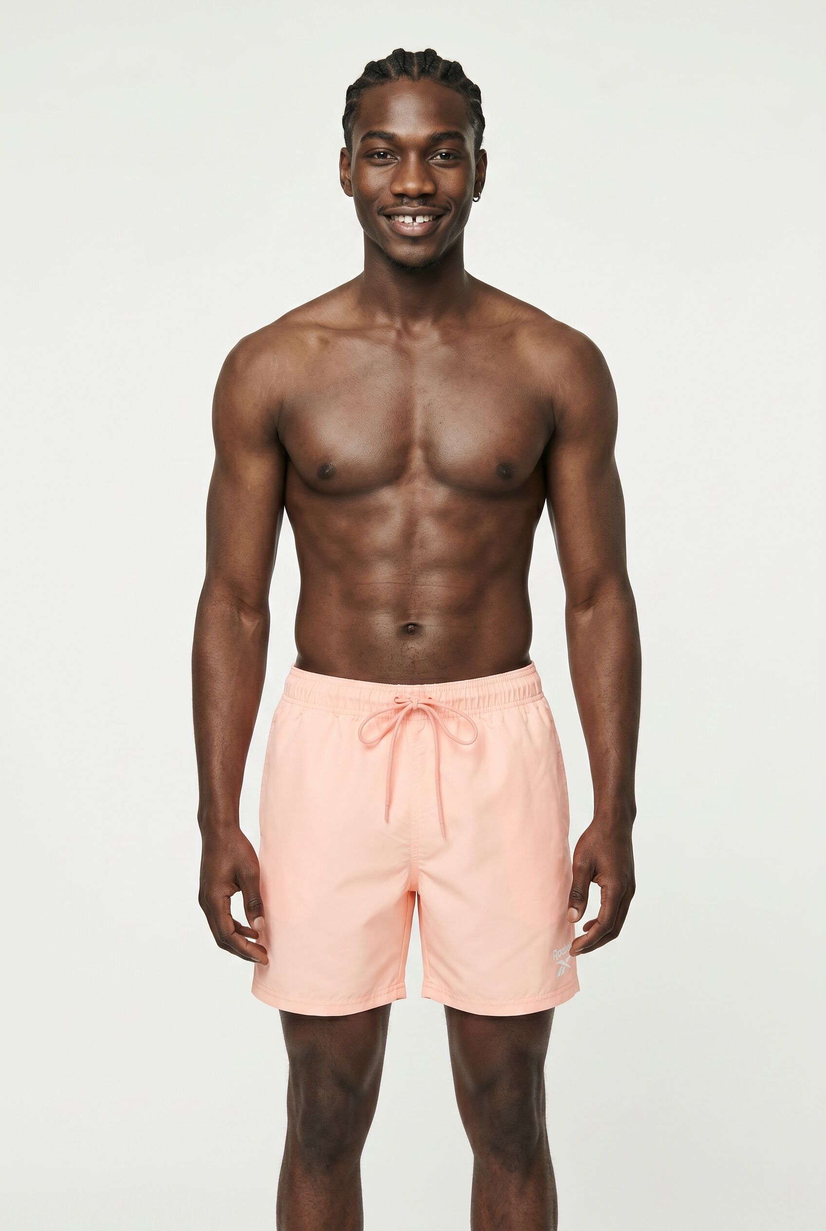 Badeshorts REEBOK "Yale", Herren, Gr. L, N-Gr, rosa (future peach), Microfaser, Polyester, clean, unifarben, Badehosen Badeshorts, mit Kordelzug und elastischem Bund, mit Logo, basic future peach L, N-Gr