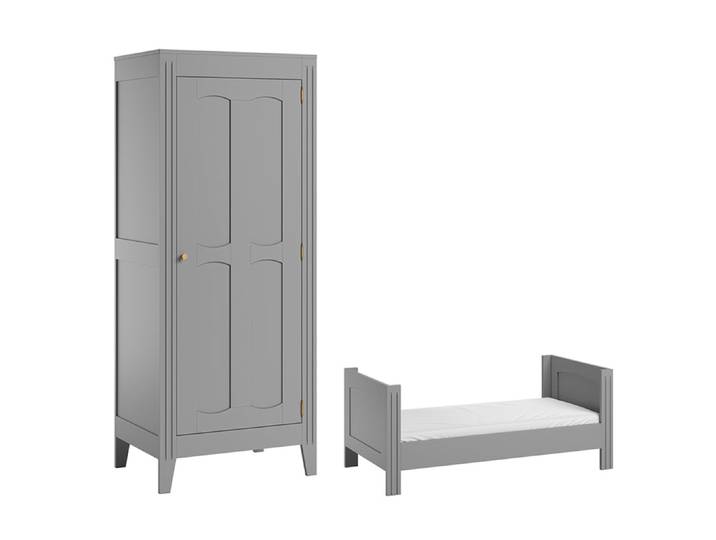 Lit bébé évolutif et armoire 1 porte Vox Milenne Gris