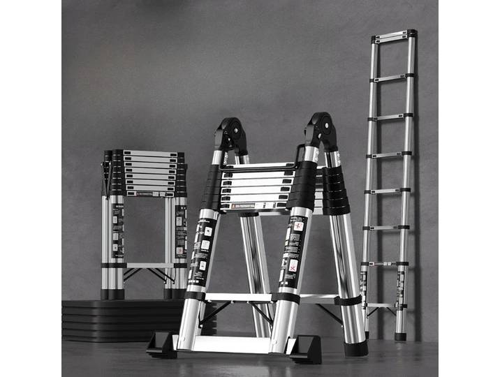 Échelle télescopique multifonctionnelle en acier inoxydable, échelle droite Portable à chevrons, escabeau de levage d'ingénierie