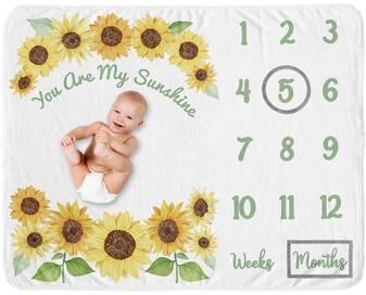 Sweet Jojo Designs Sunflower Collection Girl Baby Monthly Milestone Blanket - Yellow and Green Farmhouse Watercolor Flower You Are My Sunhine